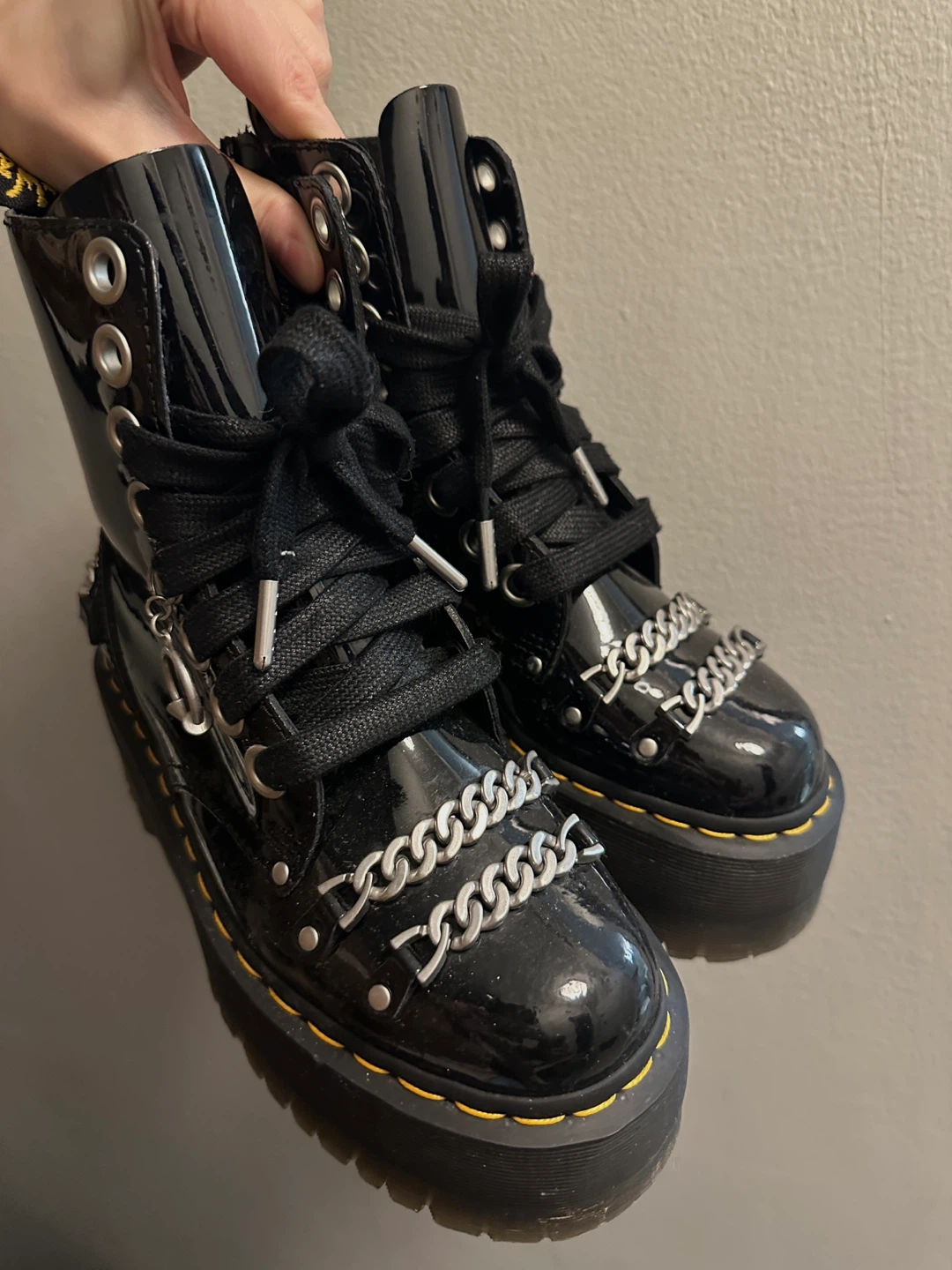 Dr. Martens Black Patent Platform Boots with Chains - photo 2