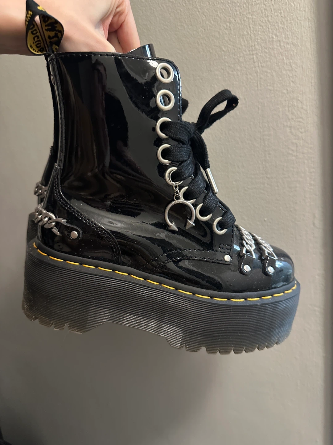 Dr. Martens Black Patent Platform Boots with Chains