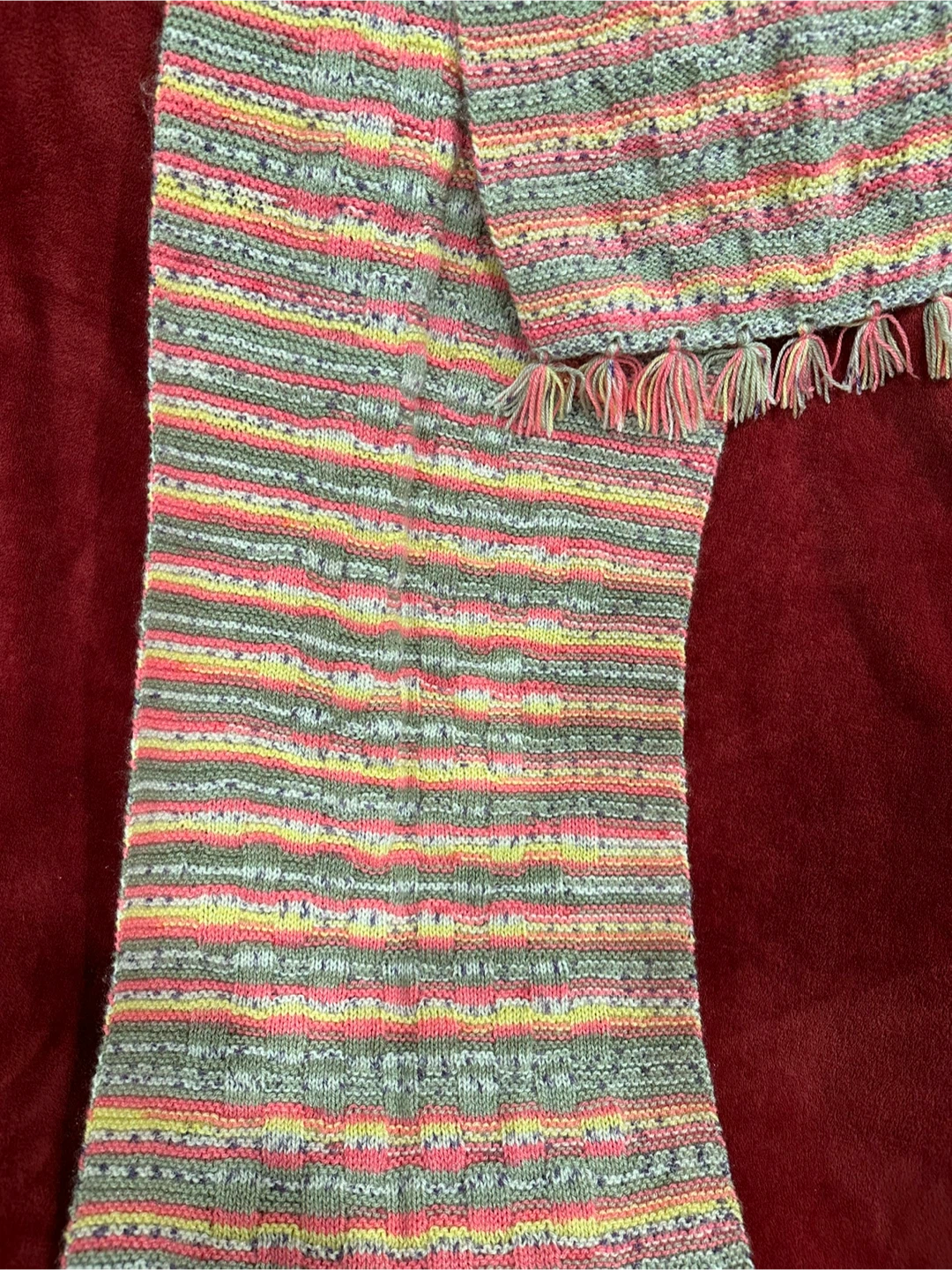 Hand knitted Striped Knit Scarf with Fringe - photo 2