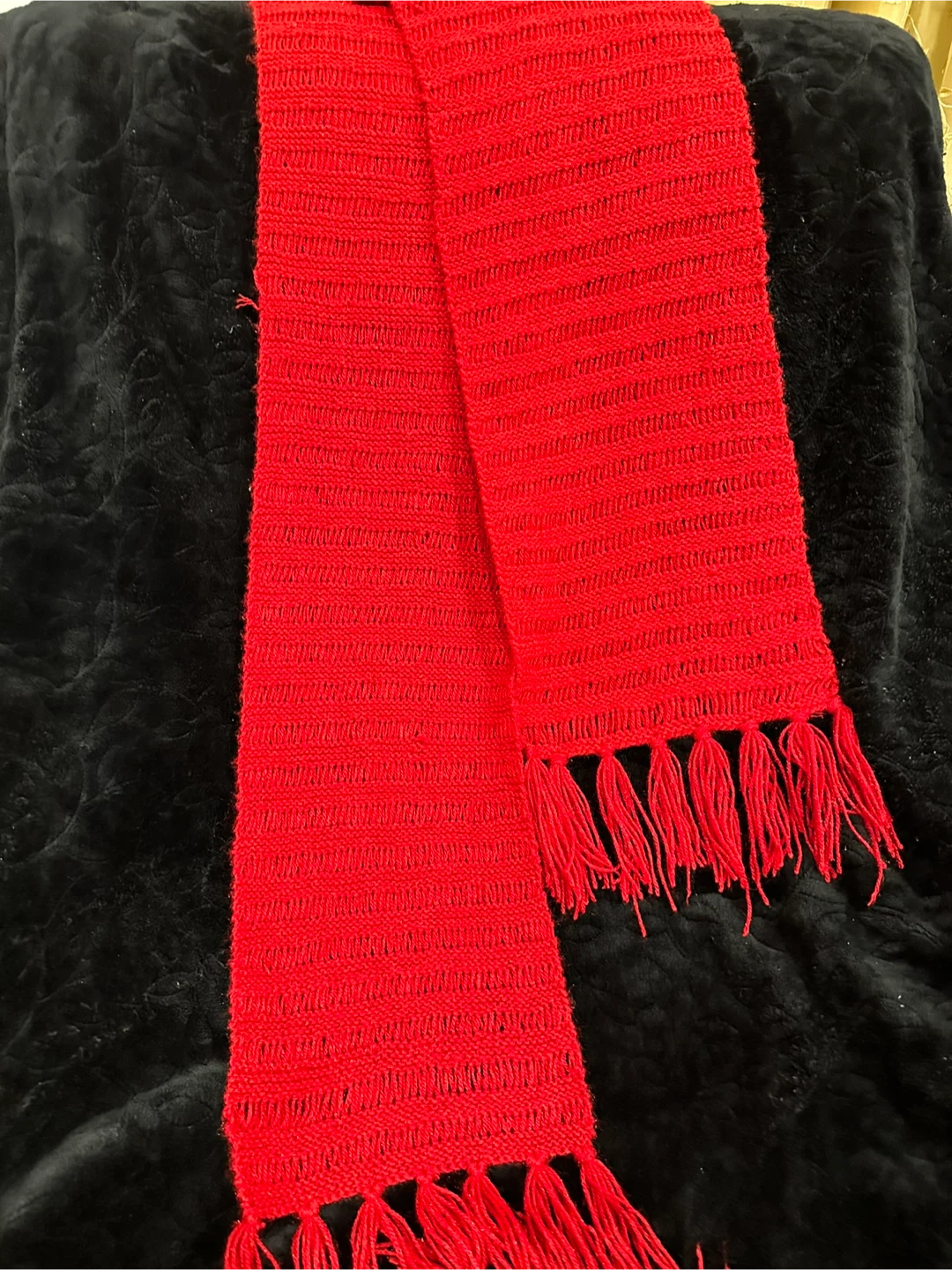 Hand knitted Striped Knit Scarf with Fringe