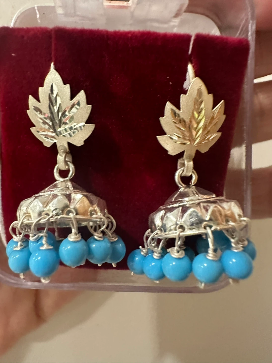 Pure Silver-Jhumka Earrings with Maple Leaf Design - photo 2
