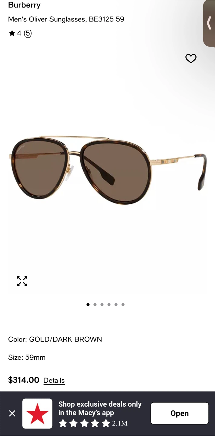 BURBERRY AUTHENTIC Men’s Oliver Sunglasses BE3125