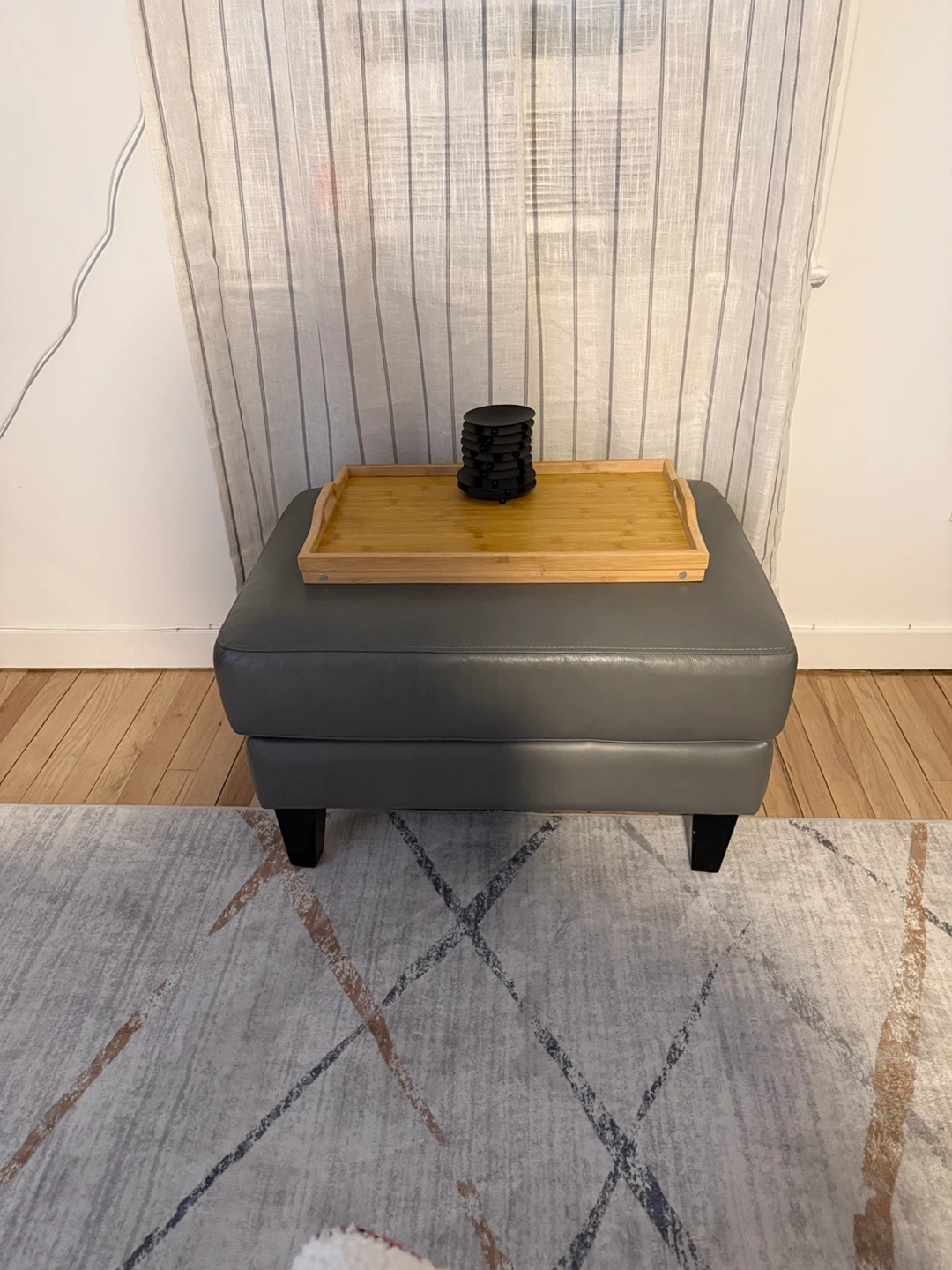 Gray Leather Sofa and Ottoman - photo 4
