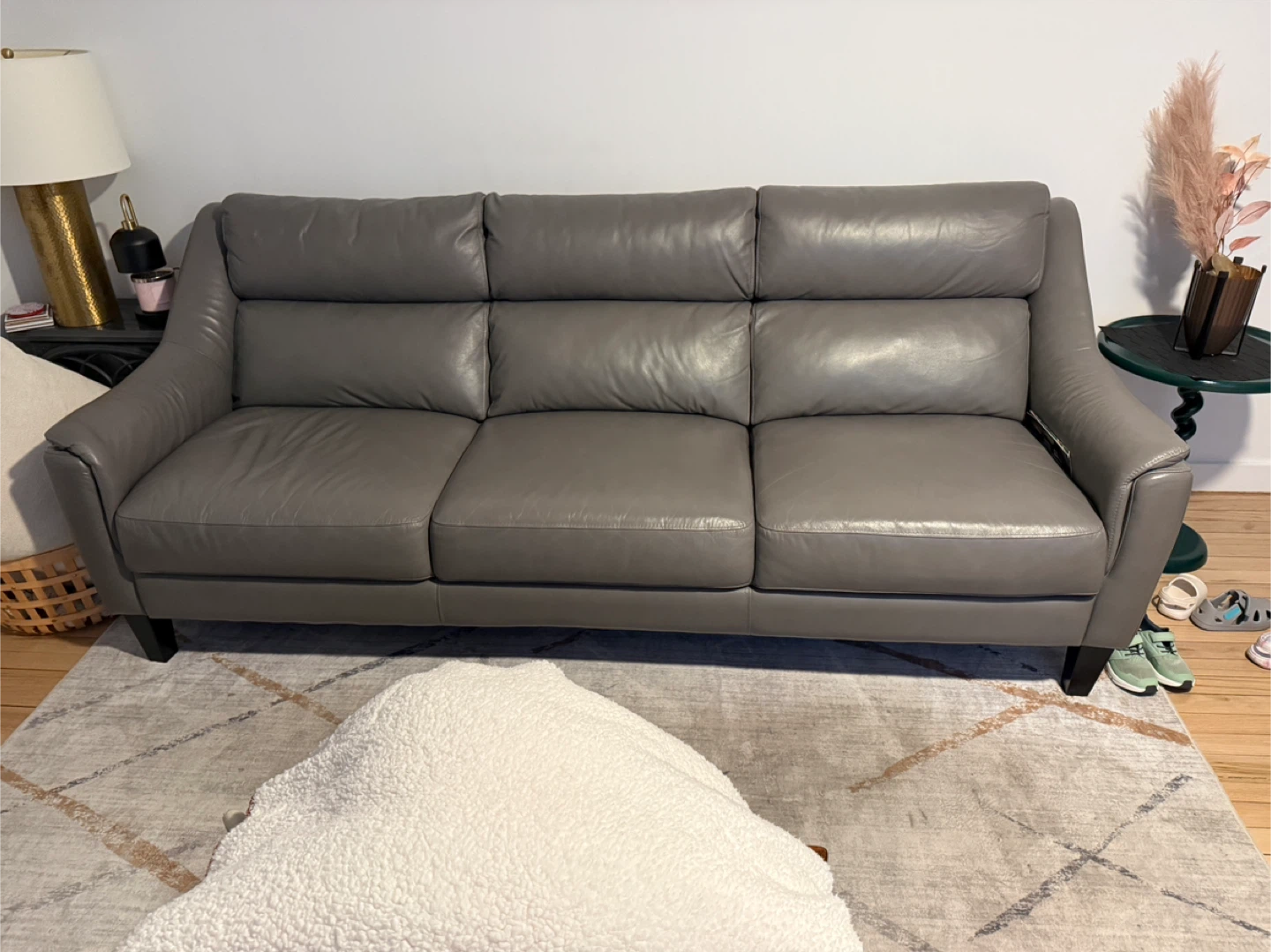 Gray Leather Sofa and Ottoman