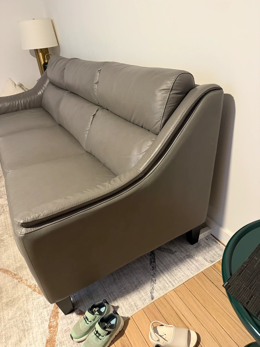 Gray Leather Sofa and Ottoman - photo 2