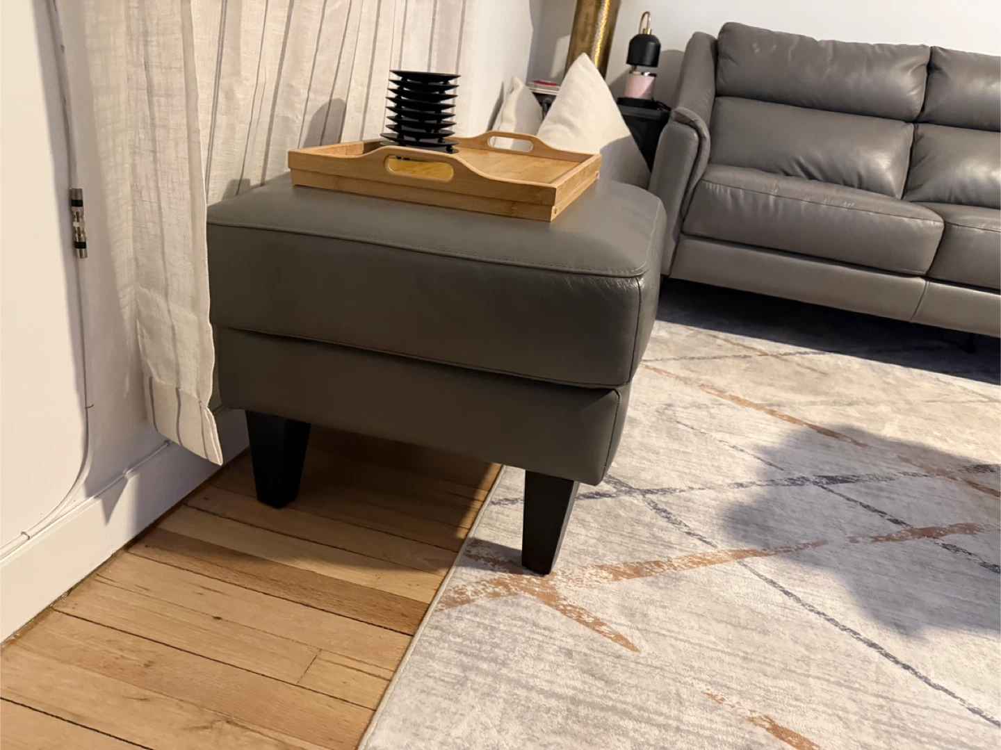 Gray Leather Sofa and Ottoman - photo 3