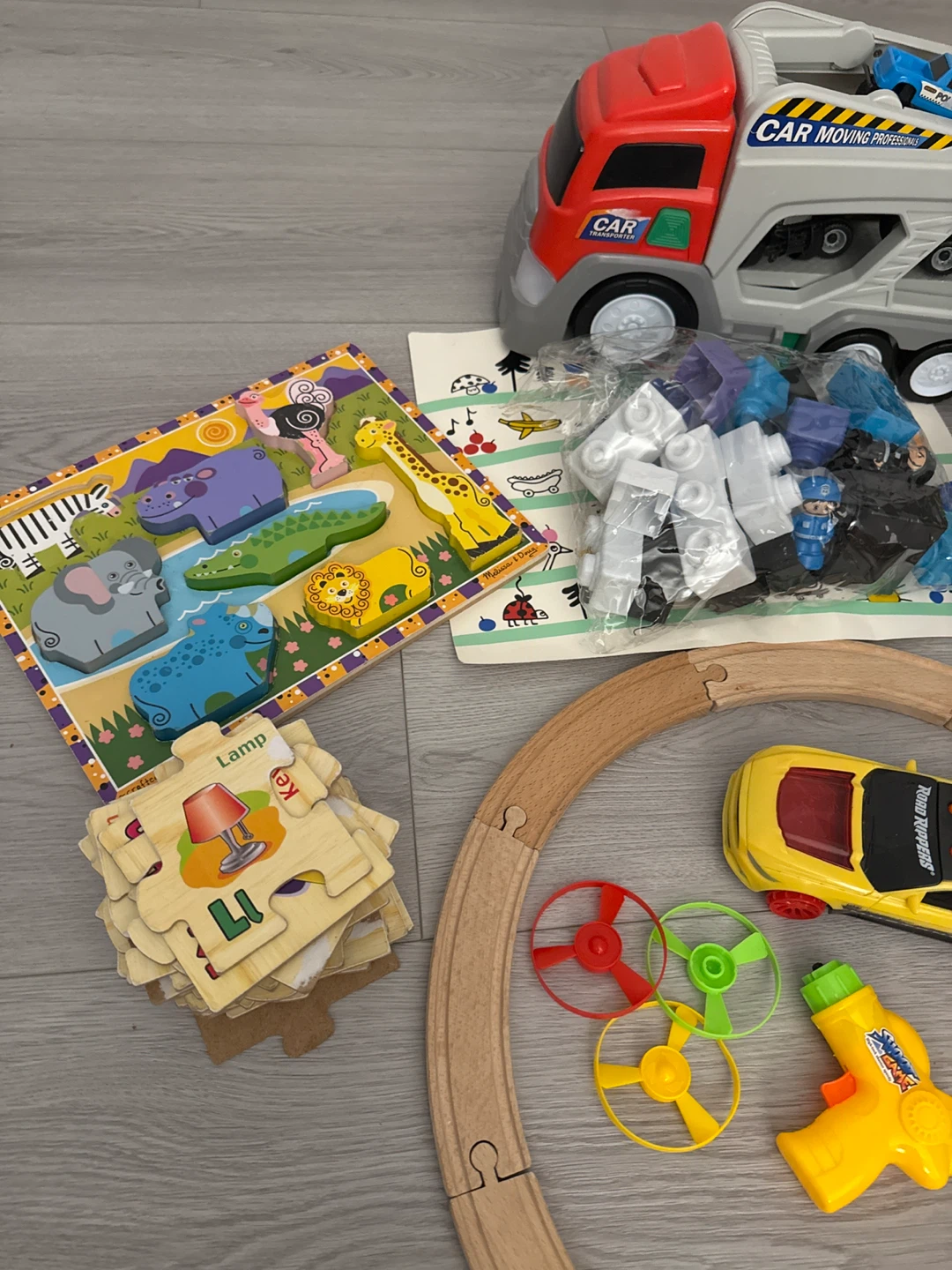Large Lot of Assorted Kids Toys - Train, Cars, Puzzles & More