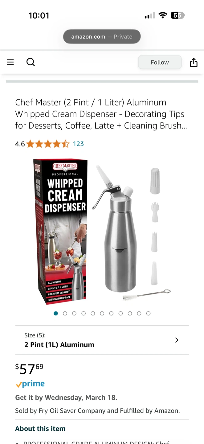 Chef Master Professional Whipped Cream Dispenser - 1 Liter - photo 3