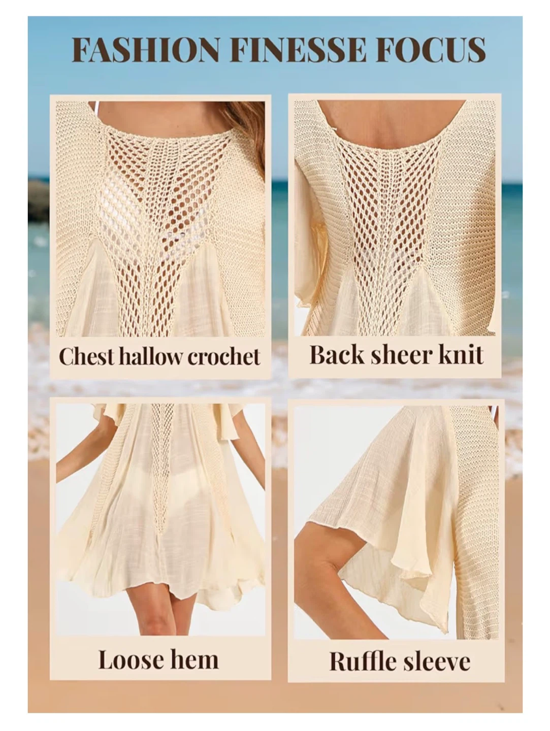 NEW! Women's Cream Crochet Swim Cover-Up - photo 4