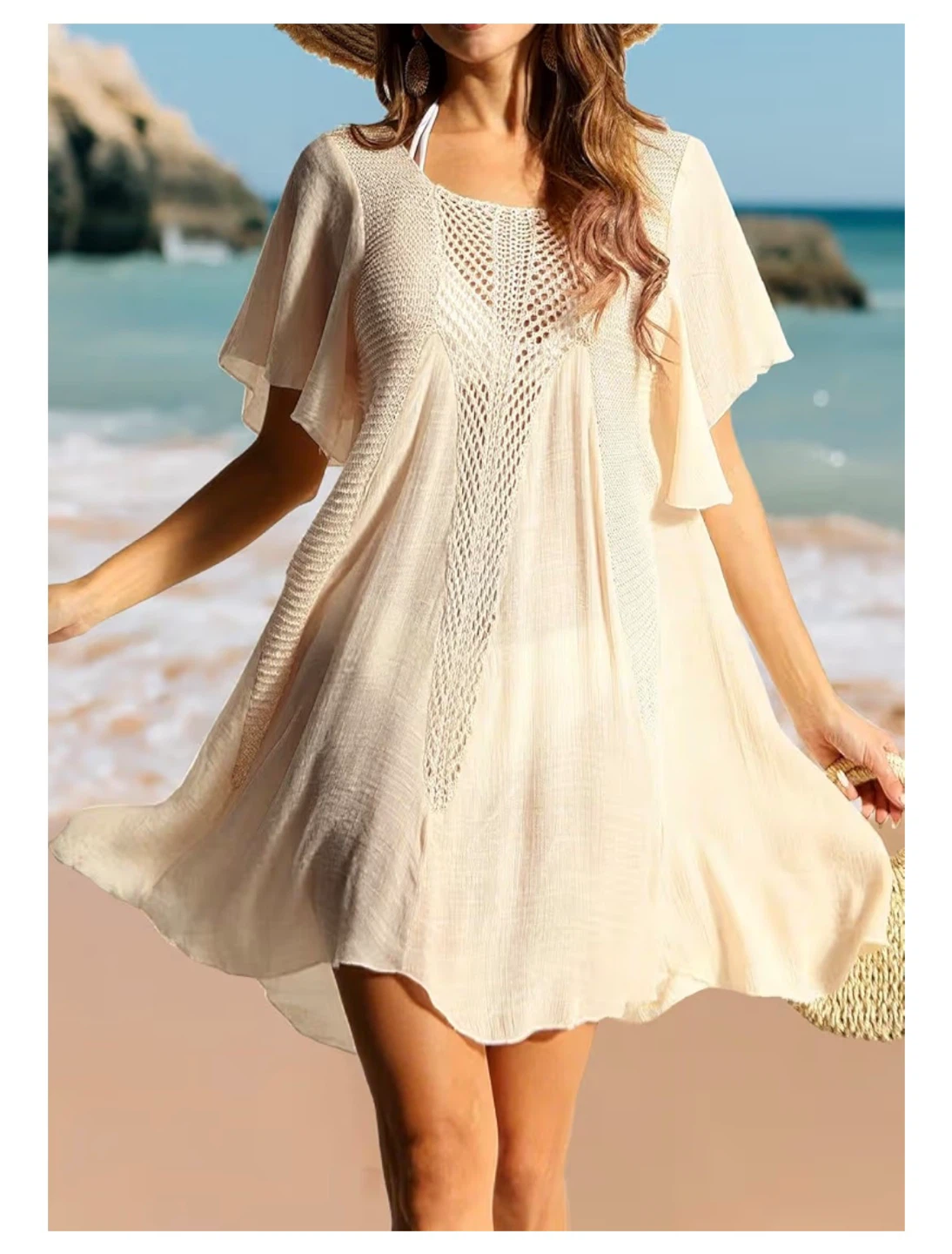 NEW! Women's Cream Crochet Swim Cover-Up - photo 2