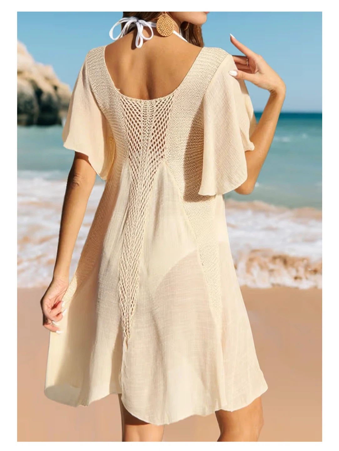 NEW! Women's Cream Crochet Swim Cover-Up - photo 3