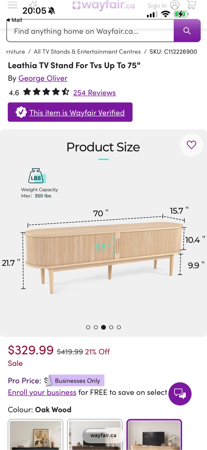 Linsy Home TV Stand - Oak Wood - photo 2