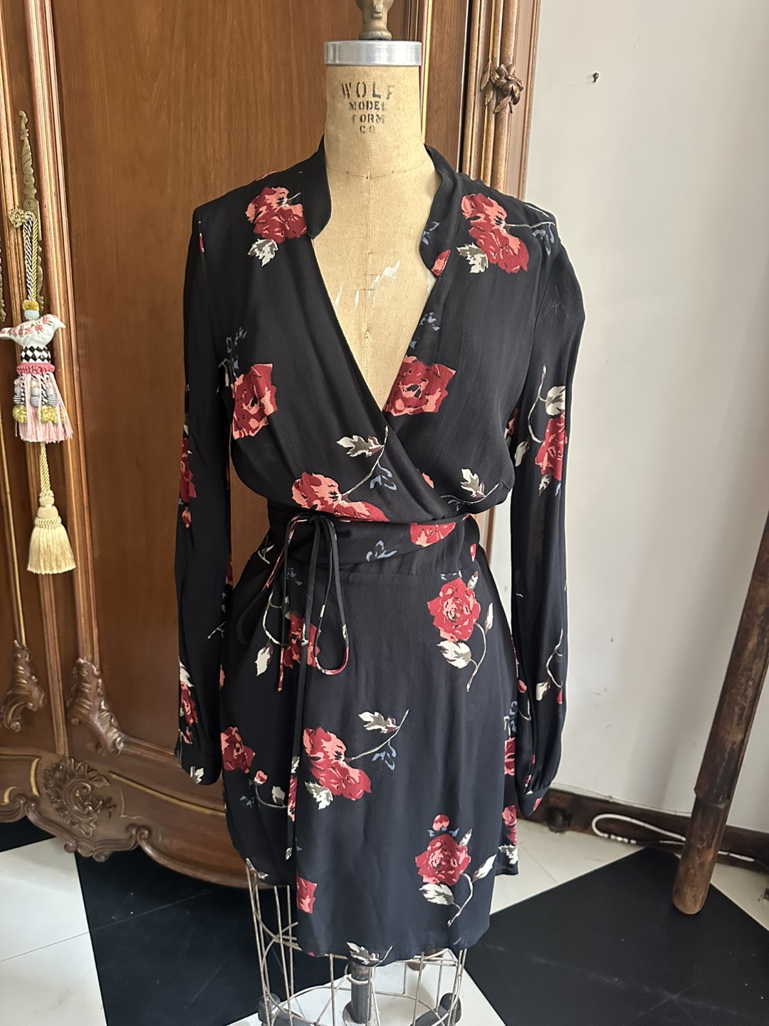 Reformation Black Floral Wrap Dress Size Medium
