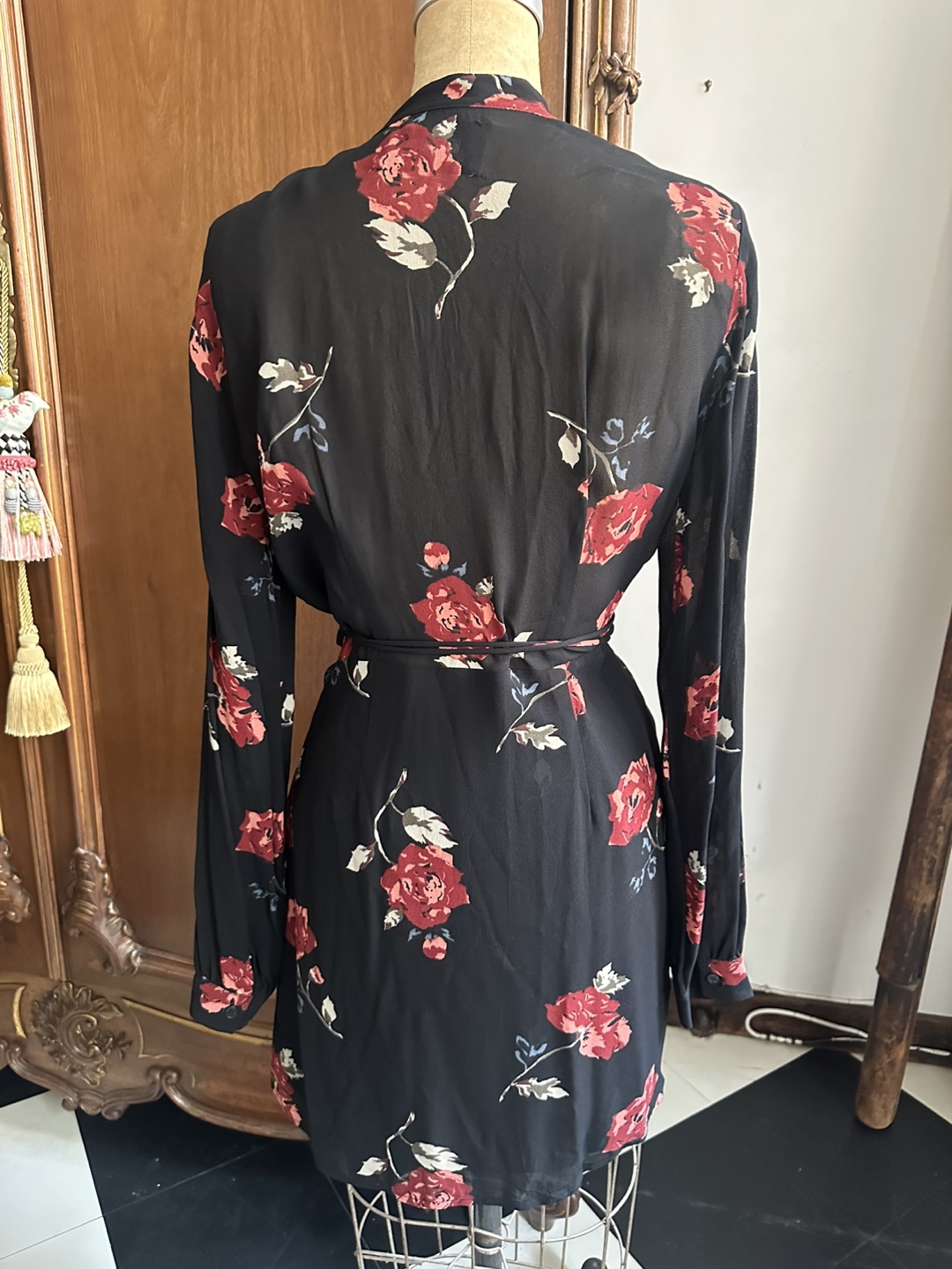 Reformation Black Floral Wrap Dress Size Medium - photo 5