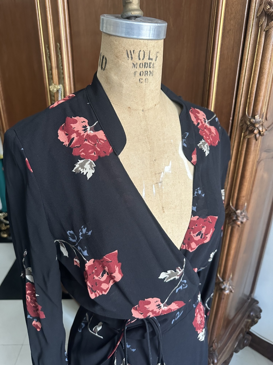 Reformation Black Floral Wrap Dress Size Medium - photo 3