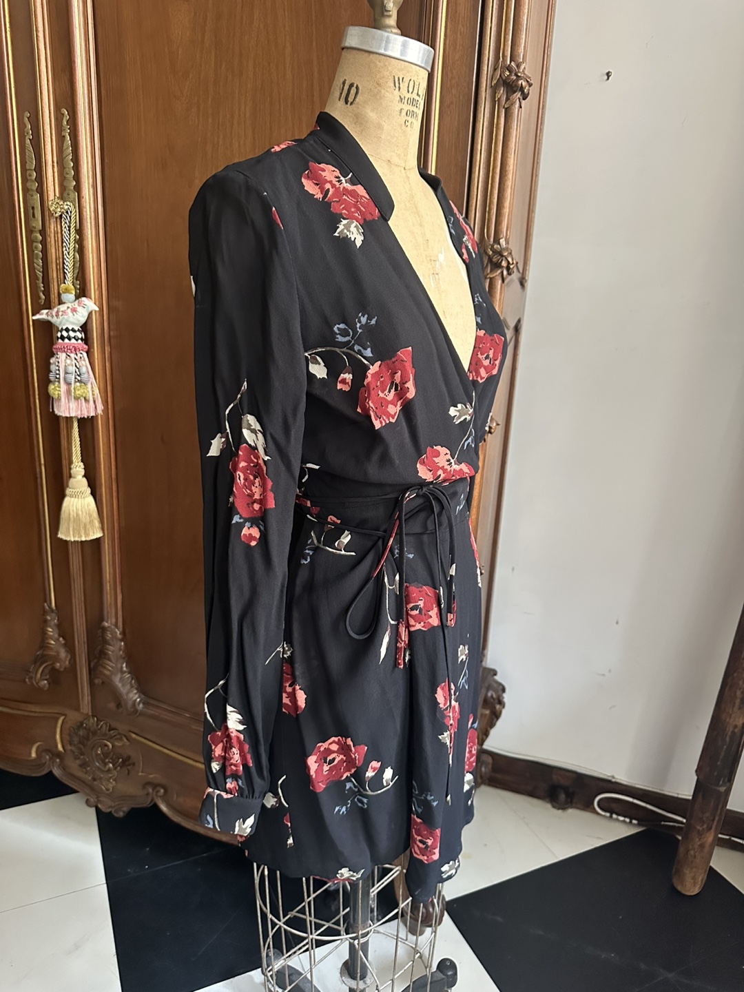 Reformation Black Floral Wrap Dress Size Medium - photo 2