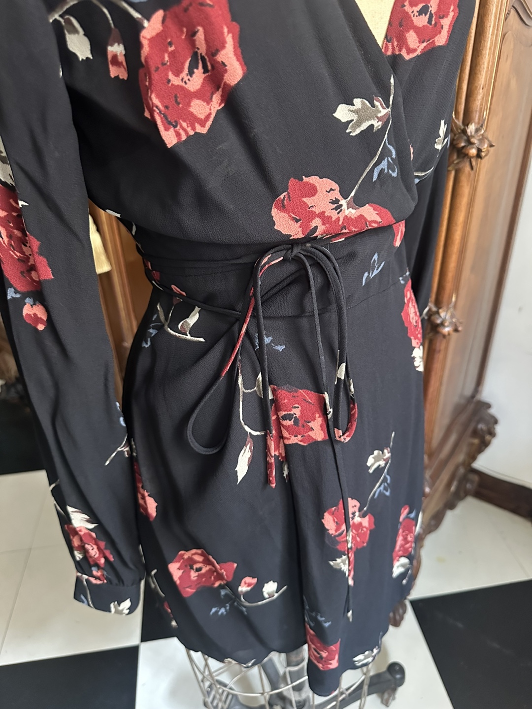 Reformation Black Floral Wrap Dress Size Medium - photo 4