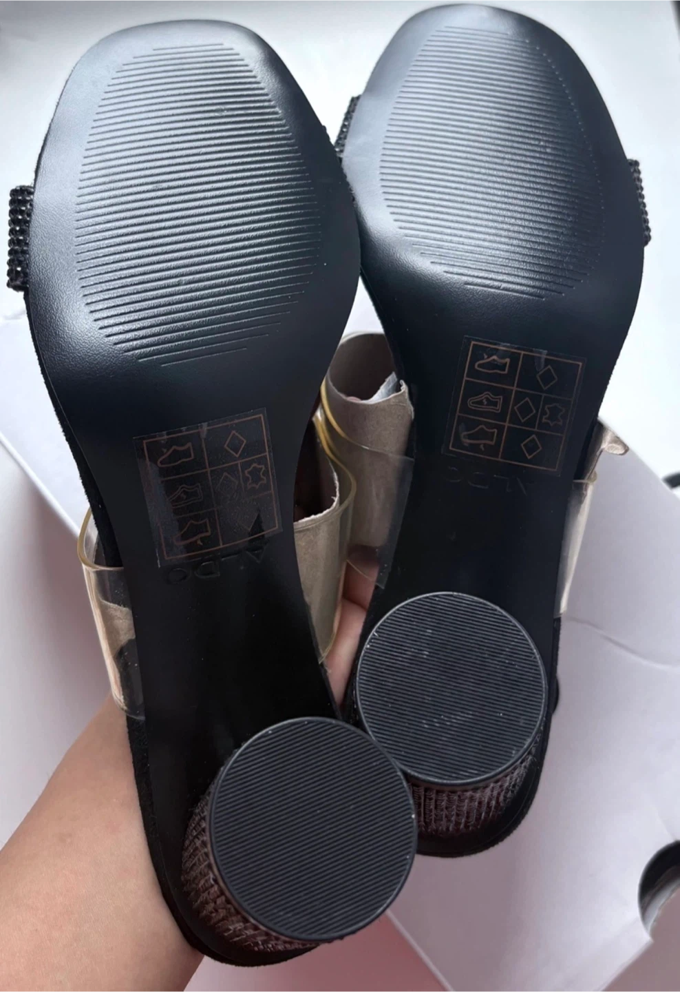 ALDO Black Mules with Rhinestone Strap and Clear Band - photo 5
