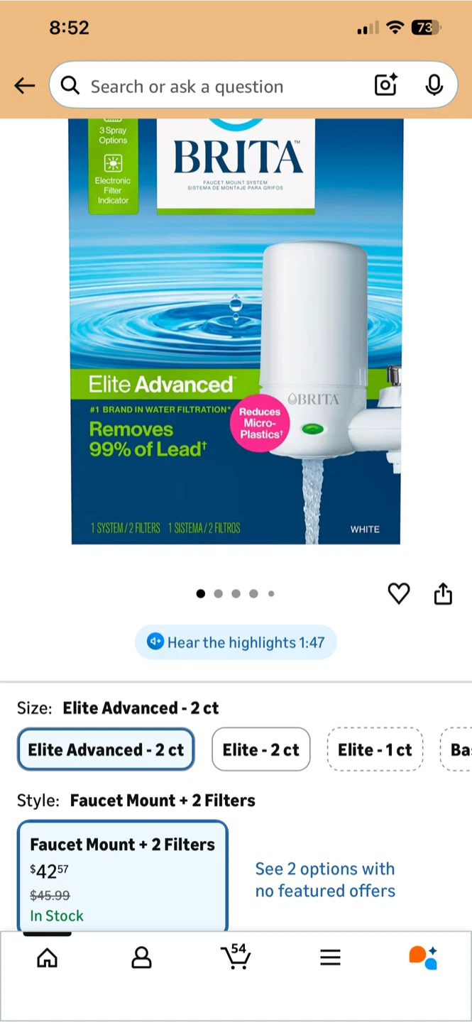 2 pc Brita Elite Advanced Faucet Mount Filter System - White