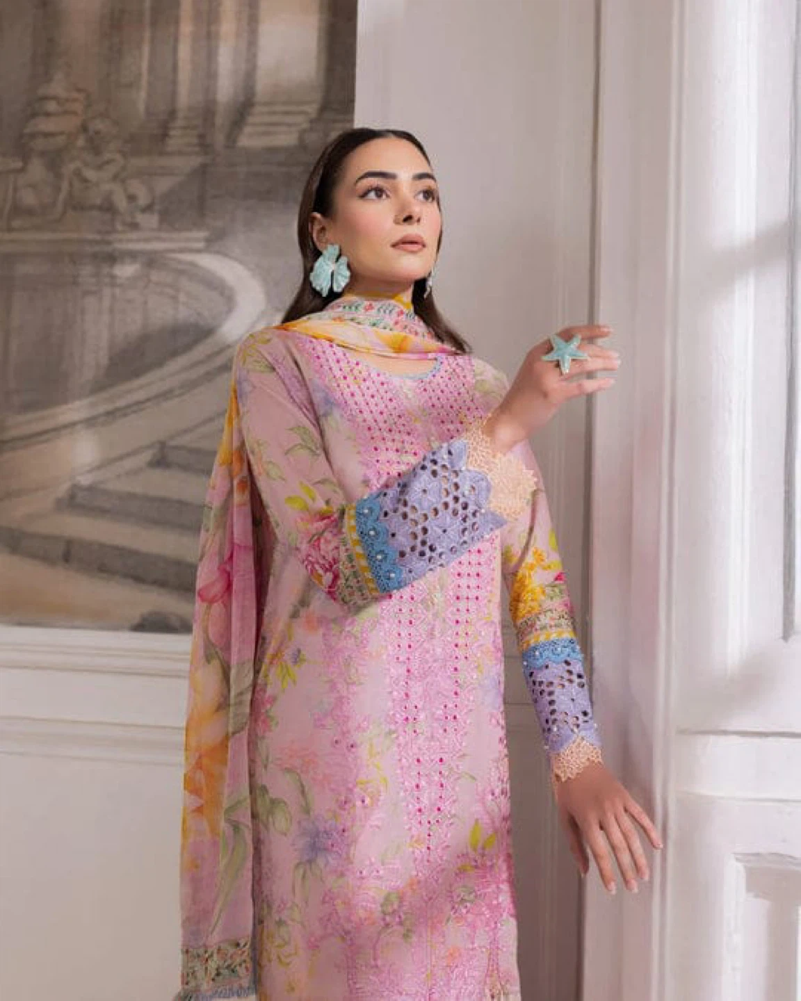 Women's Pink Floral Embroidered 3-Piece Lawn Suit - photo 4