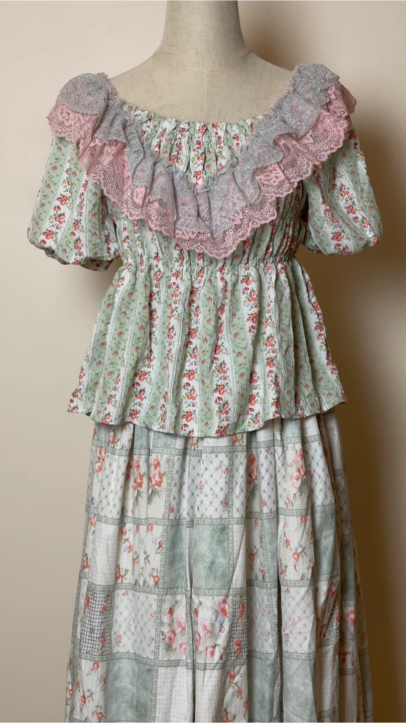 Vintage Floral Print Peasant Blouse and Skirt - photo 3