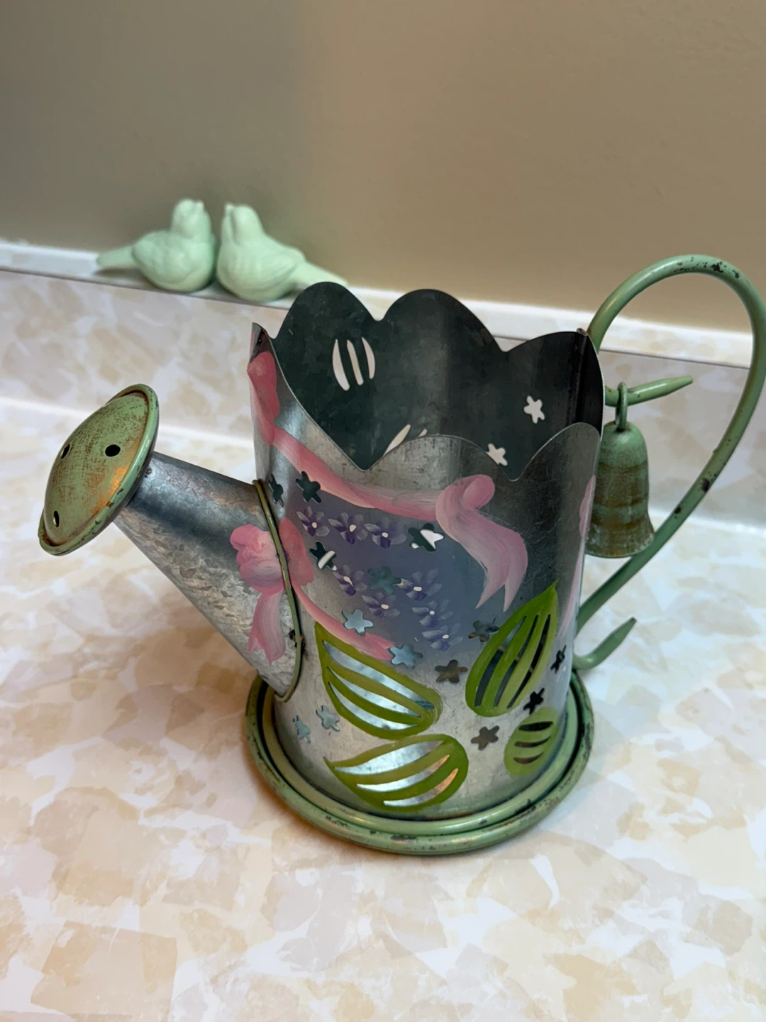 All-metal Party Lite candle holder shaped like a watering jug