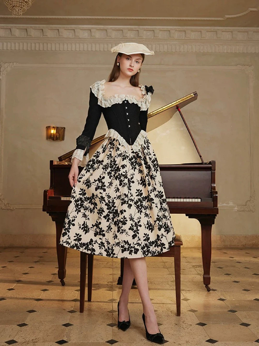 Lacemade - Black and White Lace Trim Corset Top - photo 2