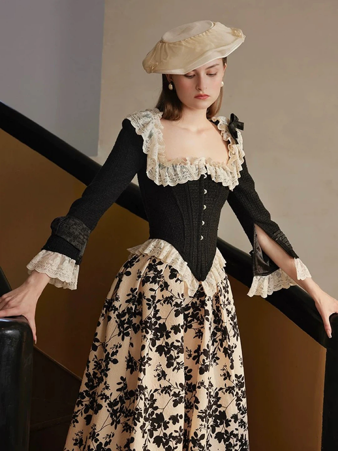 Lacemade - Black and White Lace Trim Corset Top
