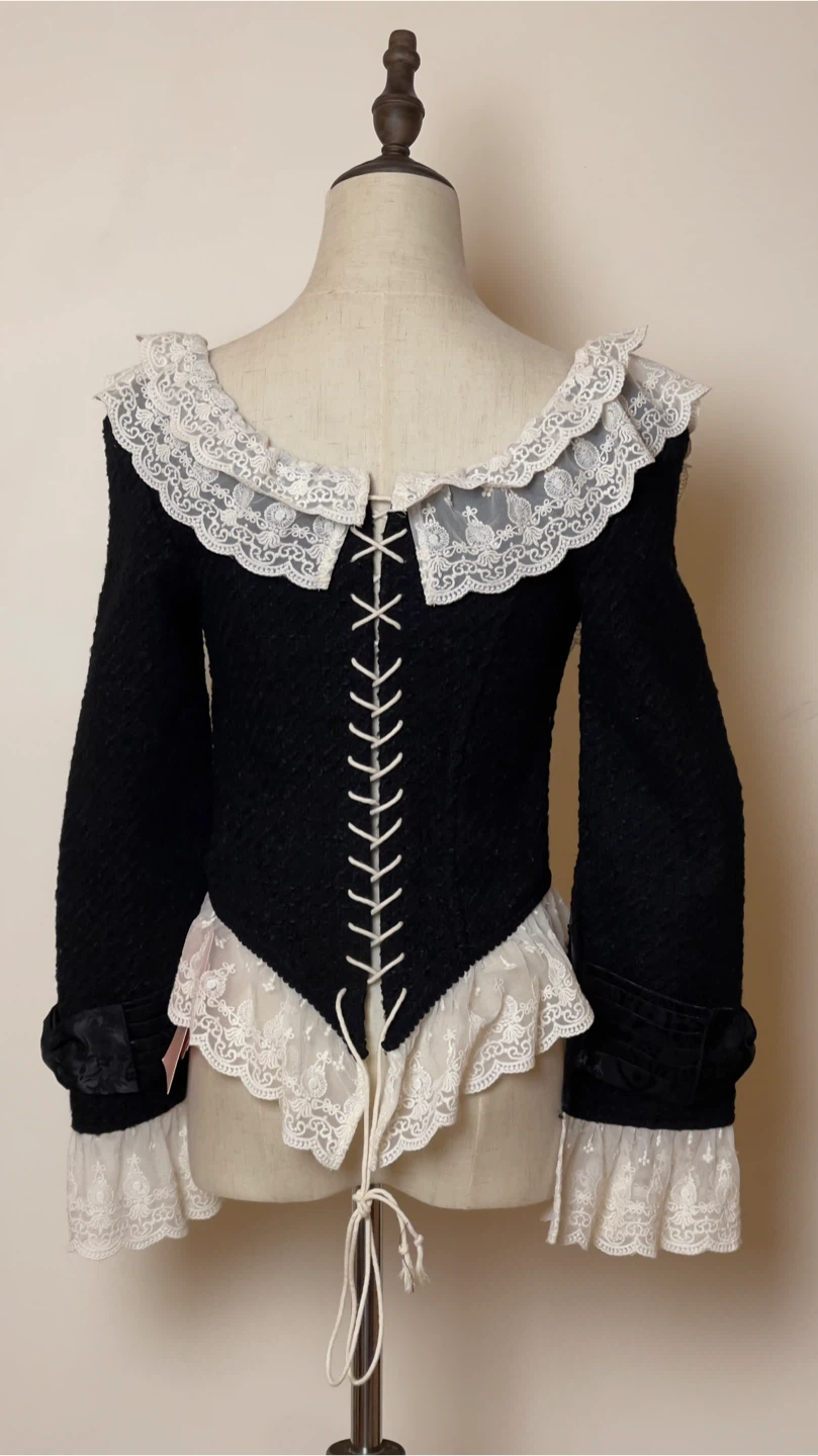 Lacemade - Black and White Lace Trim Corset Top - photo 5