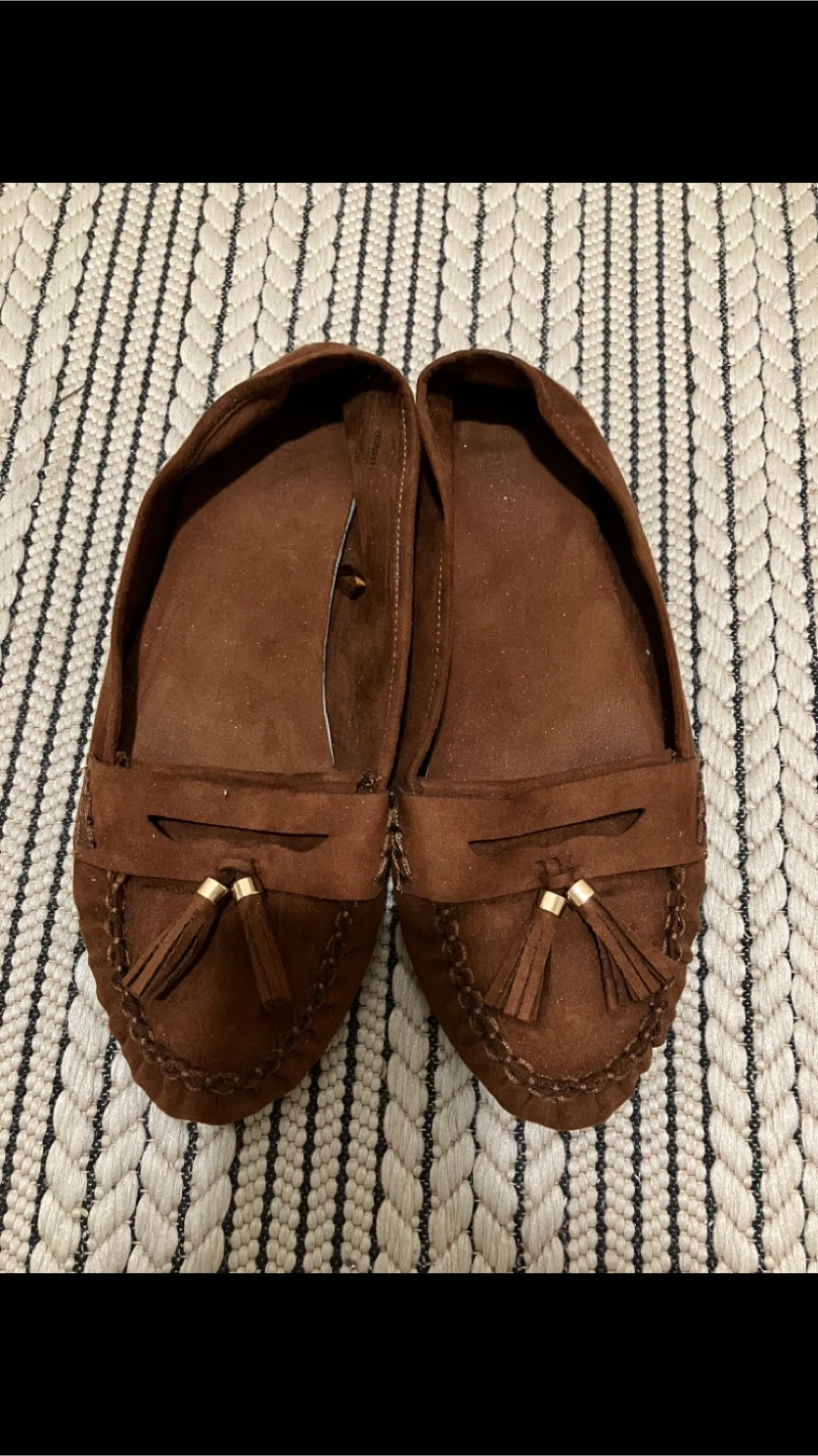 Brown Faux Suede Loafers with Tassels
