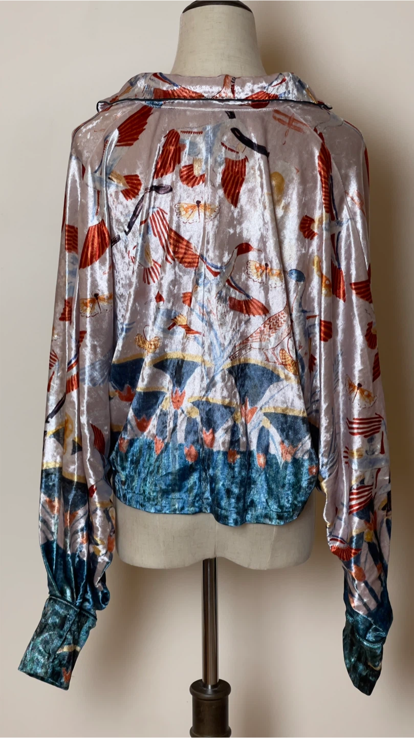 Velvet Burnout Print Button-Up Blouse - photo 2