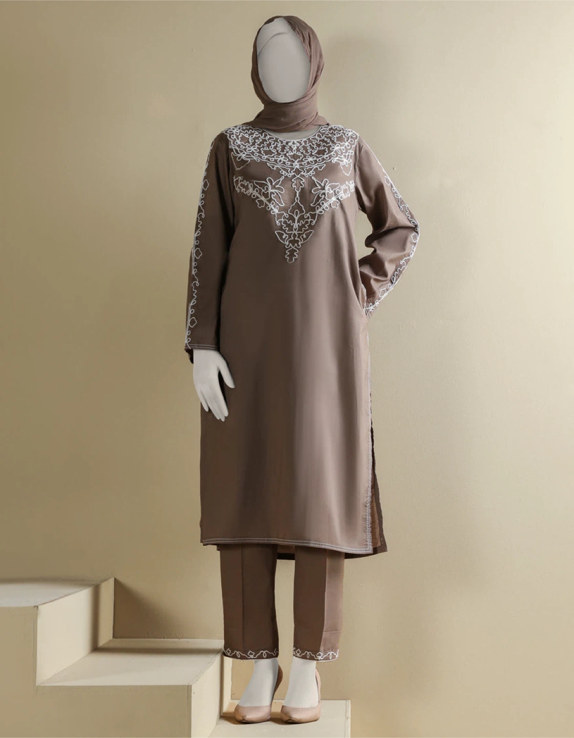 Brown Embroidered 3-Piece Suit