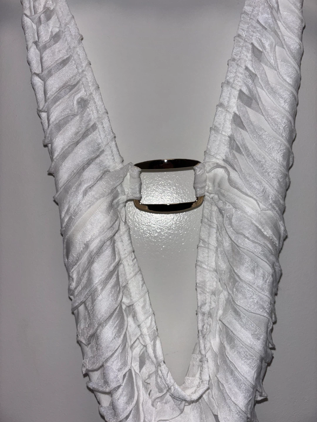 White Halter Neck Top with Ring Detail and Skirt, 2 piece set - photo 3