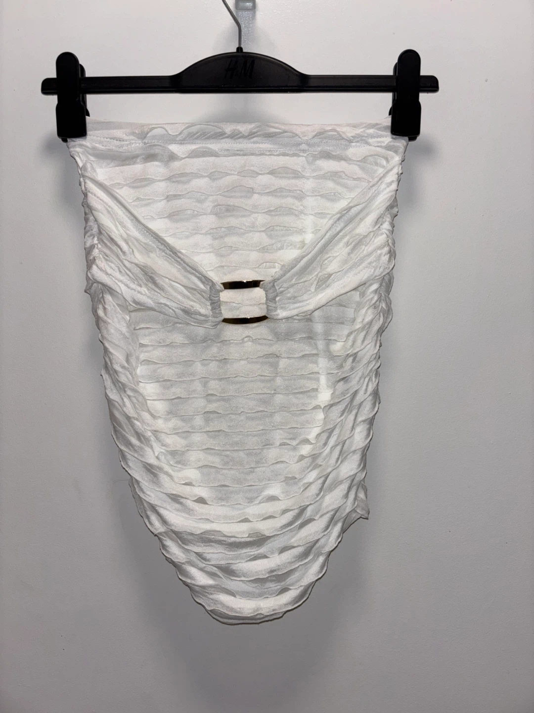 White Halter Neck Top with Ring Detail and Skirt, 2 piece set - photo 2