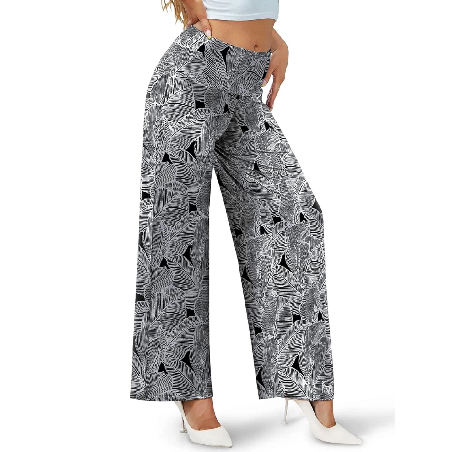 NEW! Arolina Women's Wide Leg Pants - Black & White Leaf Print - photo 2