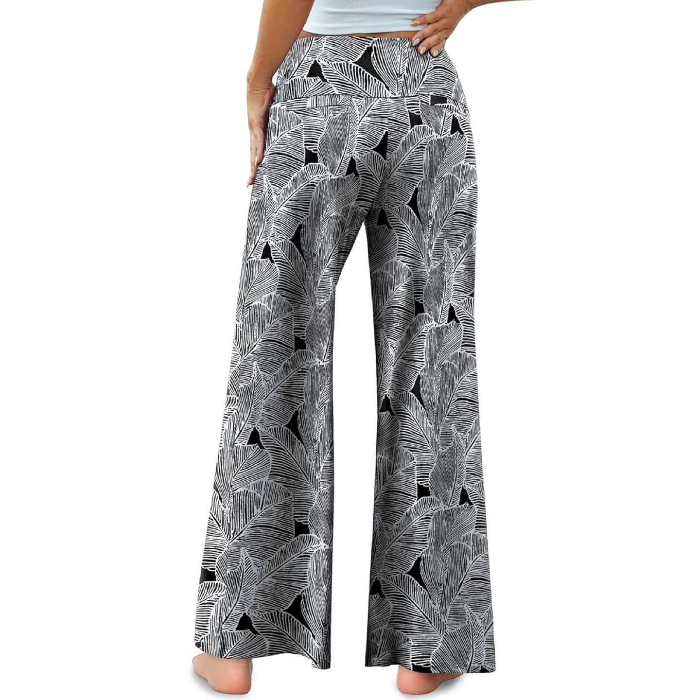 NEW! Arolina Women's Wide Leg Pants - Black & White Leaf Print - photo 3
