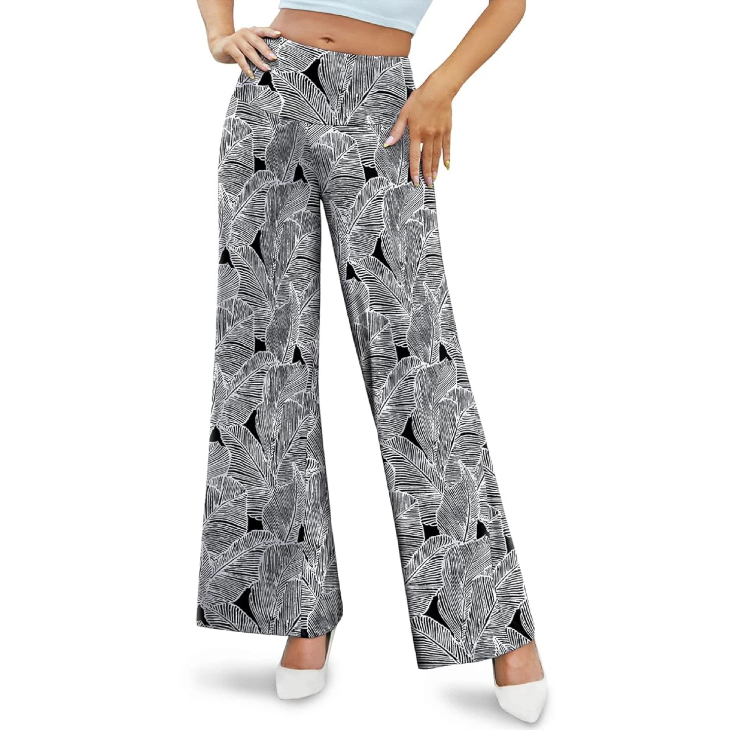 NEW! Arolina Women's Wide Leg Pants - Black & White Leaf Print - photo 4