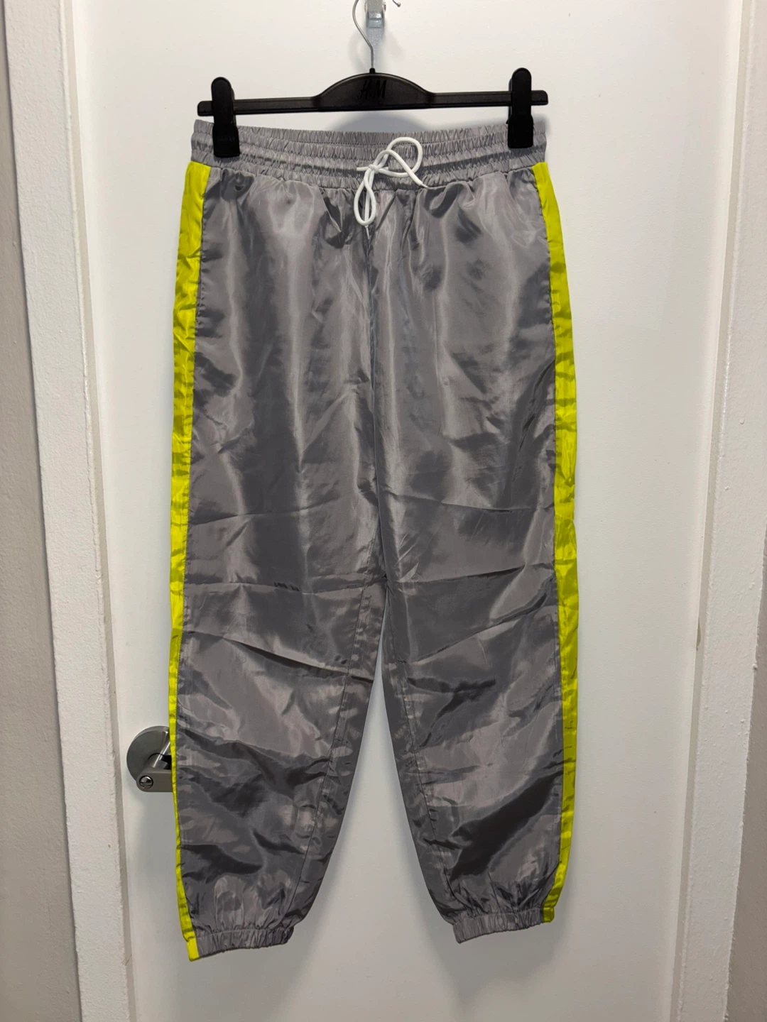 SHEIN Women's Size L Gray Track Pants with Neon Yellow Trim