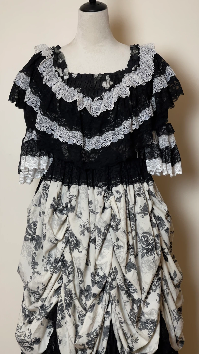 Victorian Style Dress with Ruffle and Floral Print - photo 3