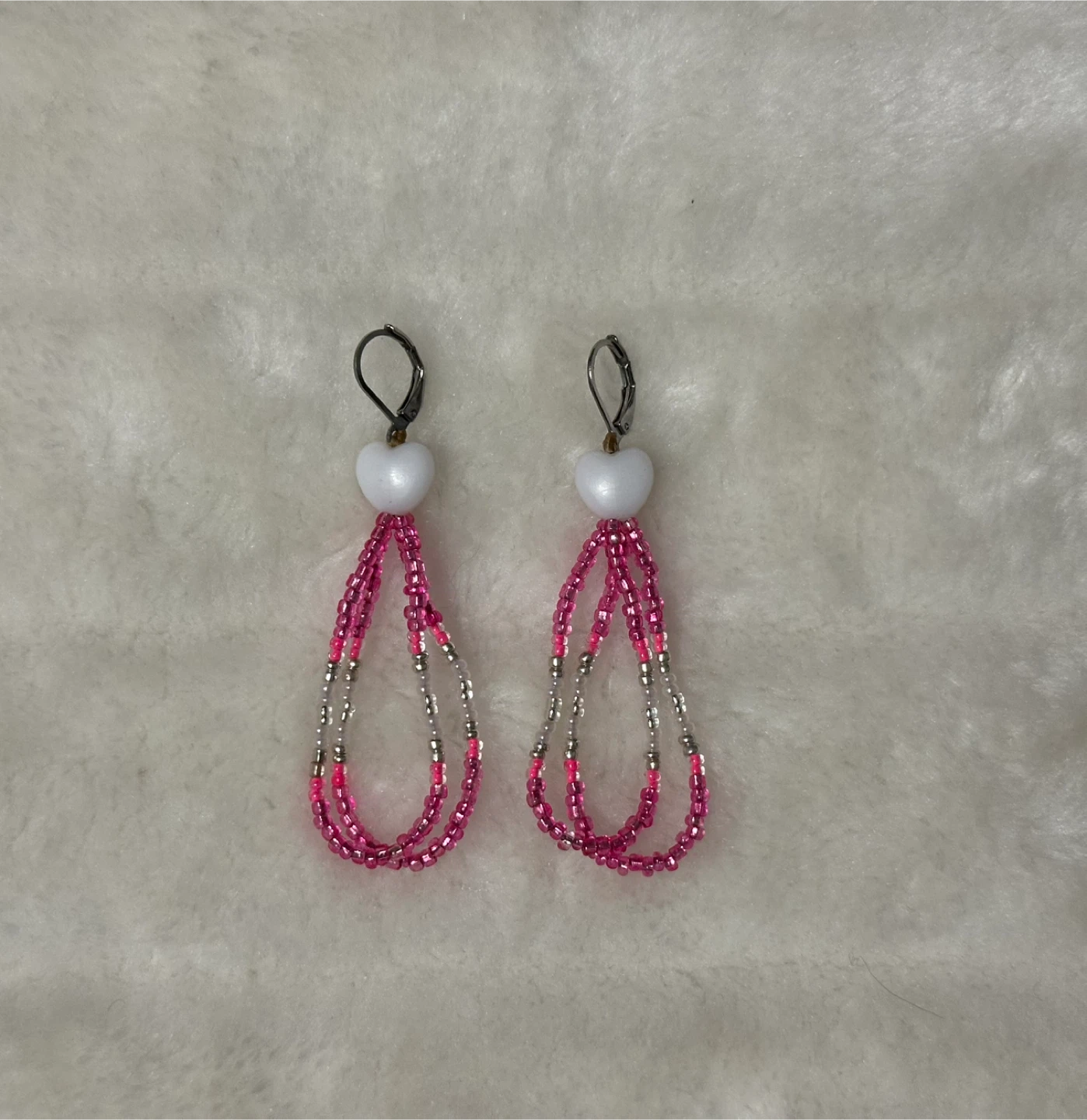 Beaded two loop dangle earrings