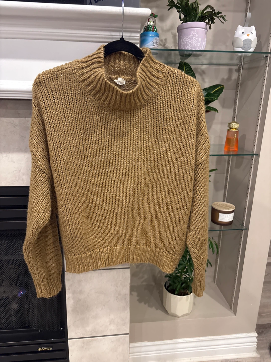 Women's Tan Mock Neck Knit Sweater