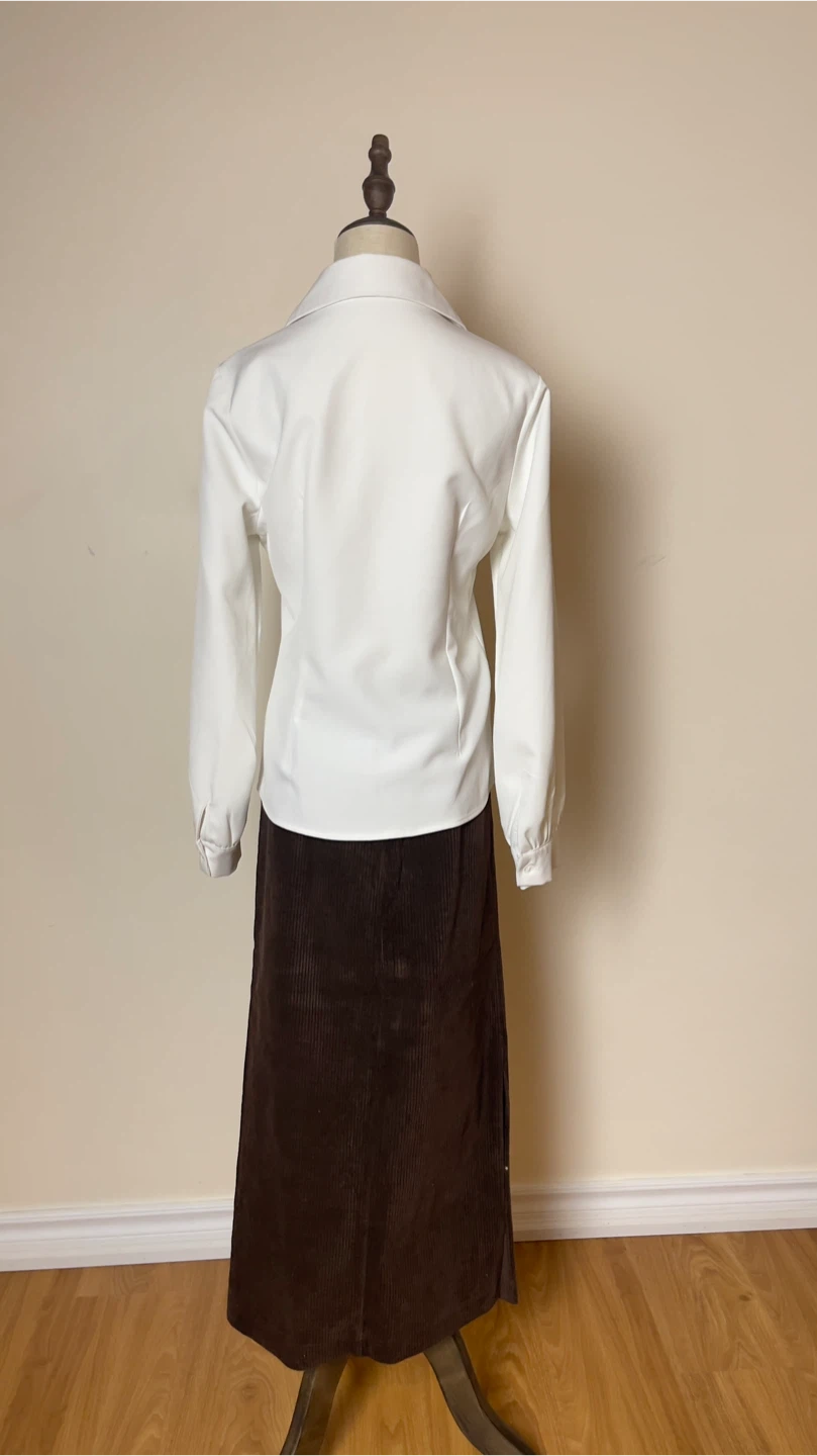 White Button-Up Blouse and brown skirt - photo 2