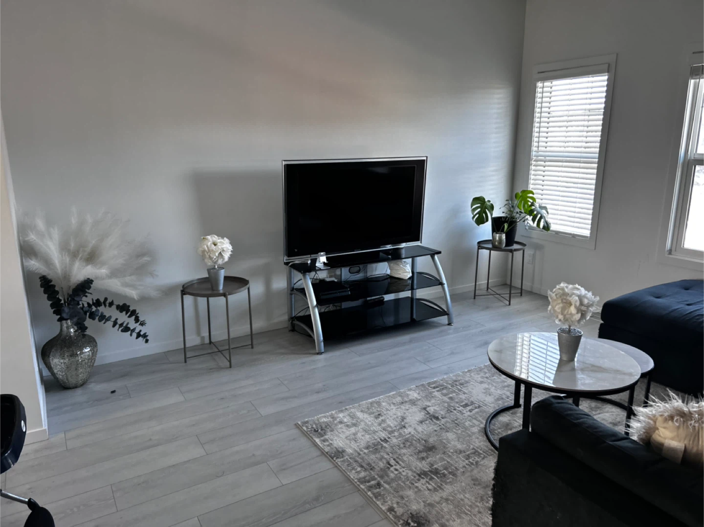 Black Glass TV Stand with Silver Frame