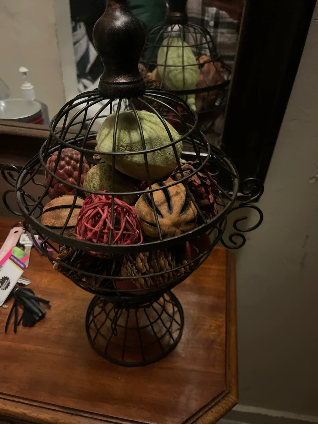 Decorative Potpourri Basket with Orbs and Pinecones