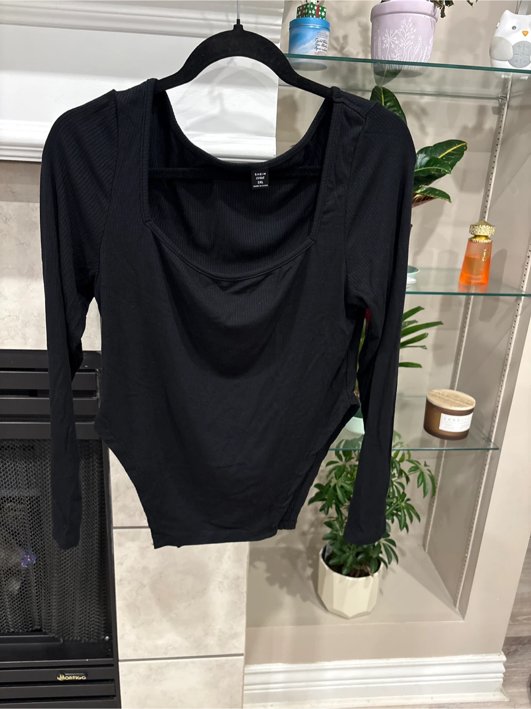 SHEIN Black Long Sleeve Square Neck Bodysuit XXL