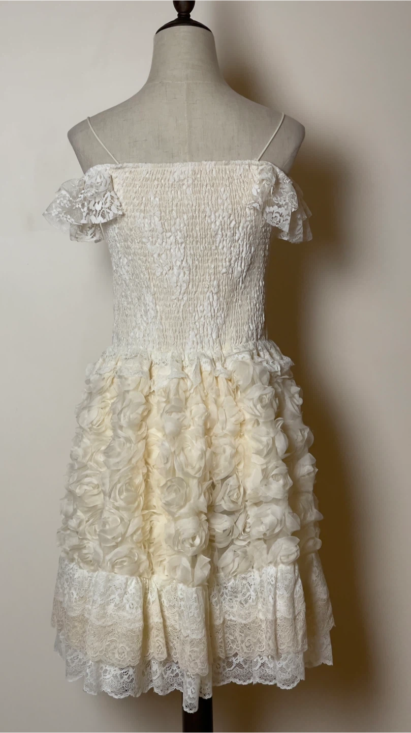 Cream floral applique lace trim dress - photo 4