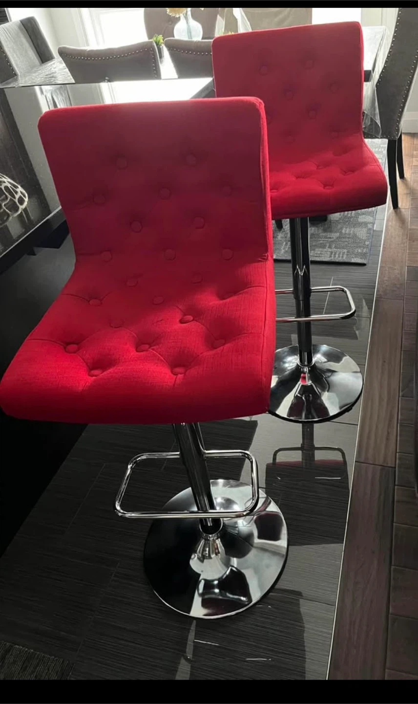Red Tufted Bar Stools - Set of 2