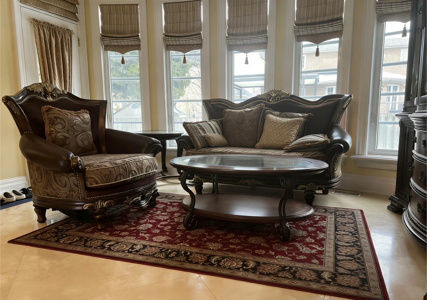 Ornate Chesterfield Style Sofa and Armchair 6-Pieces Set - photo 2