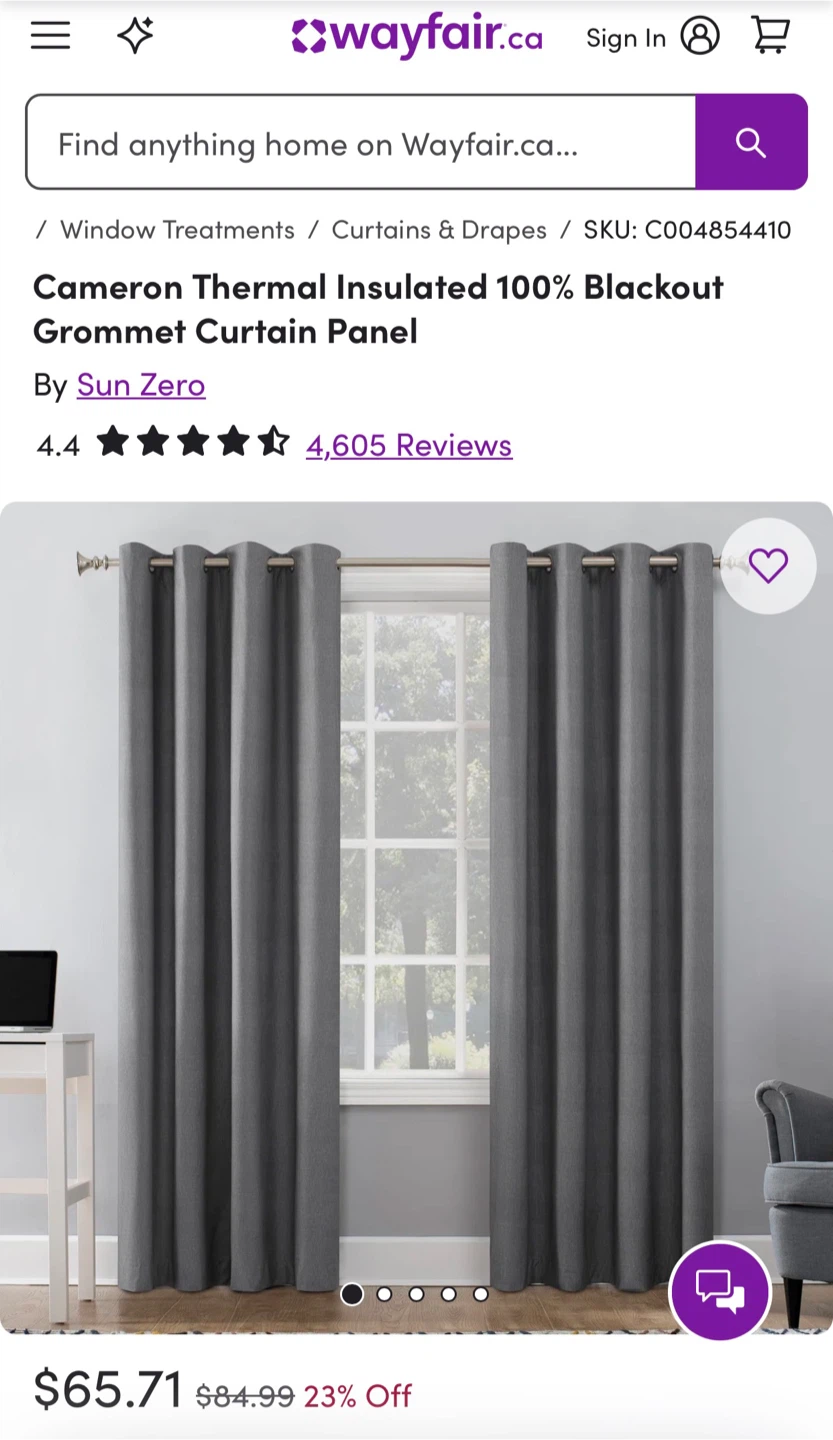 $65 Wayfair blackout curtains -