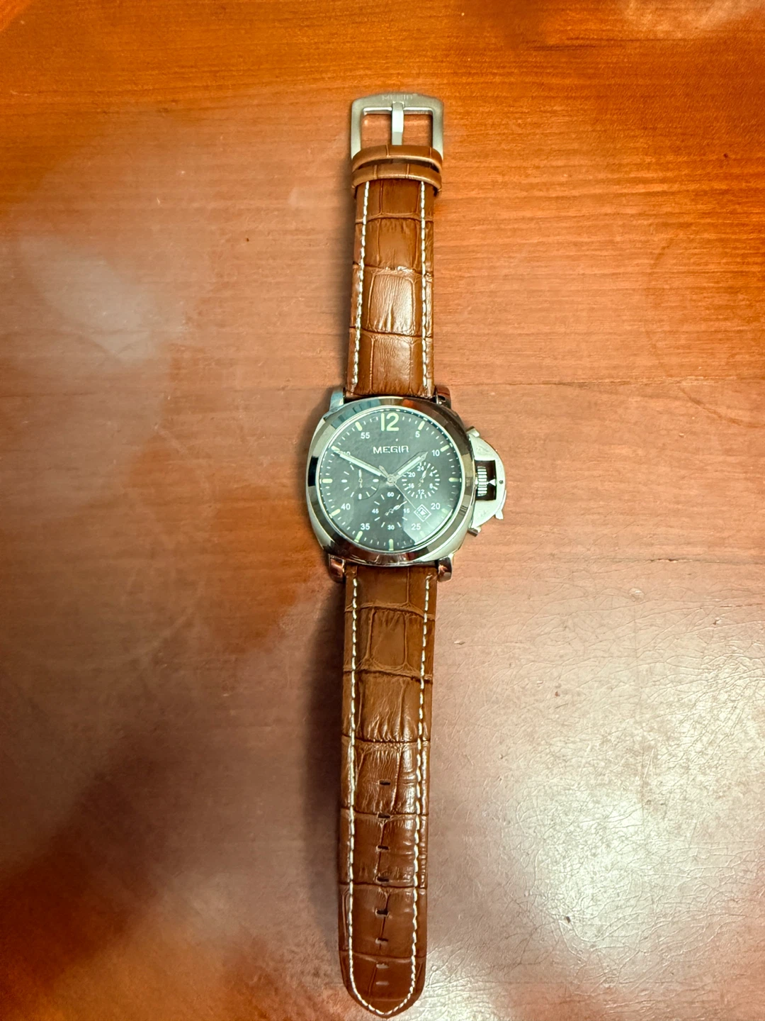 MEGIR Chronograph Watch with Brown Leather Strap